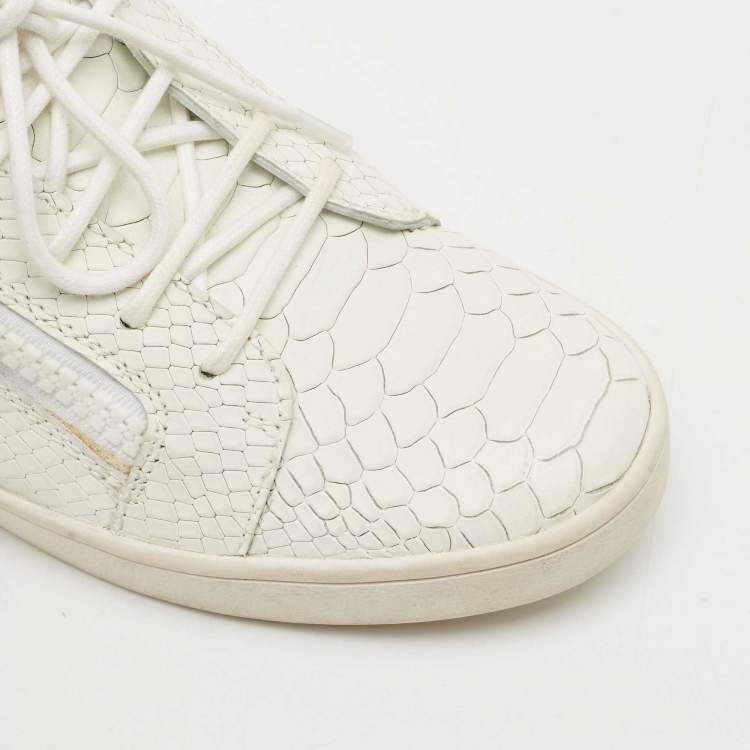 Pre Owned Giuseppe Zanotti White Snakeskin Embossed Leather Frankie Sneakers Size 40