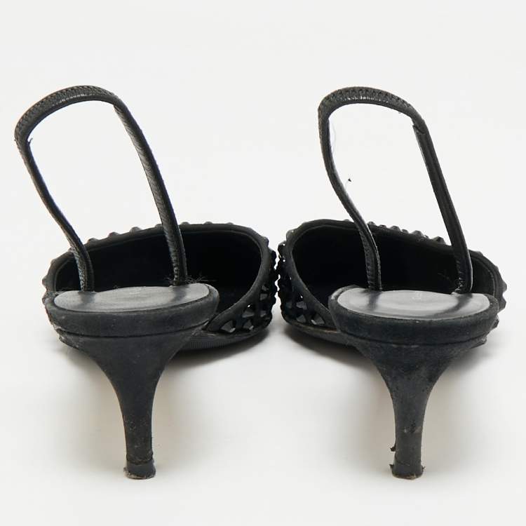 Pre Owned Giuseppe Zanotti Black Satin Crystal Embellished Slingback Pumps Size 36