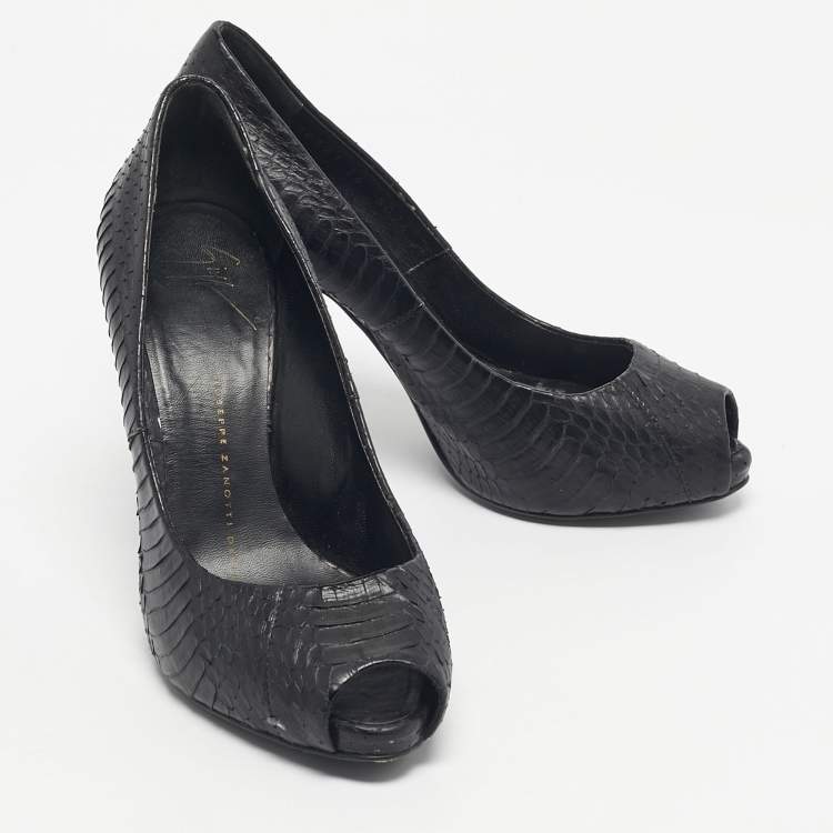Pre Owned Giuseppe Zanotti Black Python Leather Platform Peep Toe Pumps Size 36