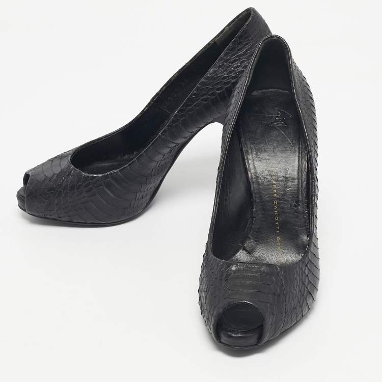Pre Owned Giuseppe Zanotti Black Python Leather Platform Peep Toe Pumps Size 36