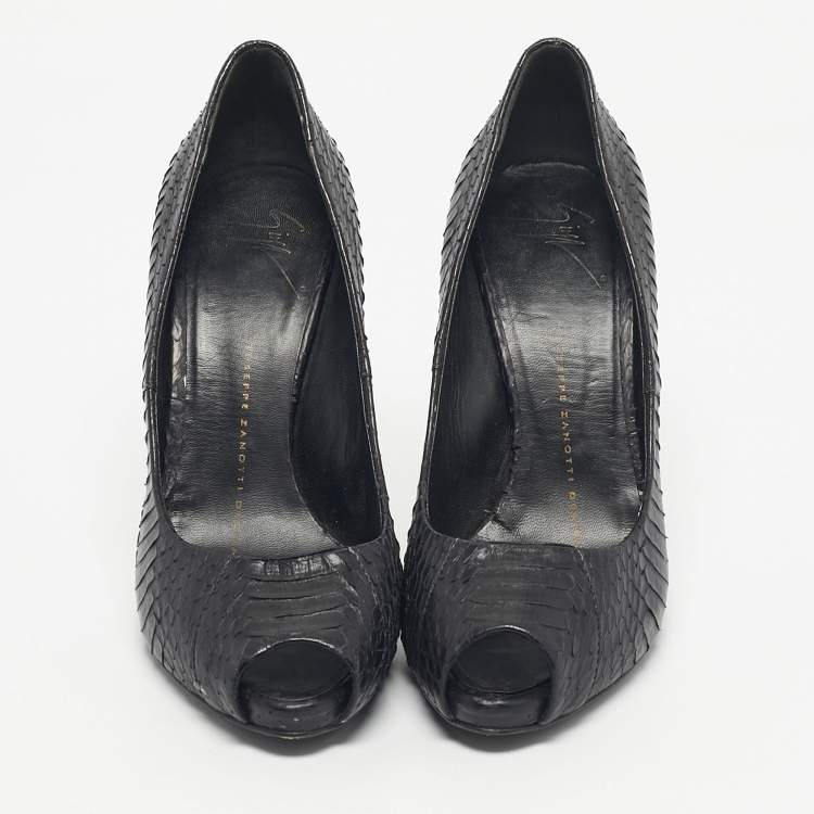 Pre Owned Giuseppe Zanotti Black Python Leather Platform Peep Toe Pumps Size 36