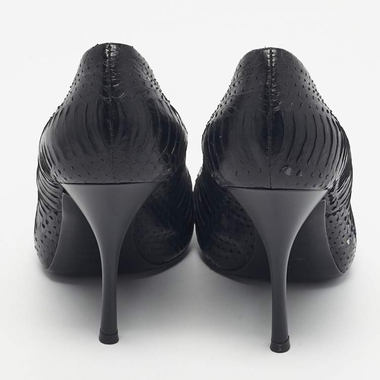 Pre Owned Giuseppe Zanotti Black Python Leather Platform Peep Toe Pumps Size 36
