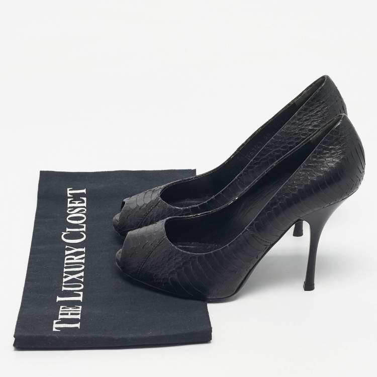 Pre Owned Giuseppe Zanotti Black Python Leather Platform Peep Toe Pumps Size 36