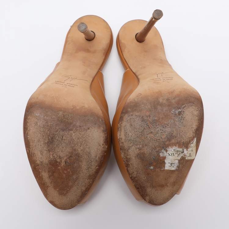Pre Owned Giuseppe Zanotti Tan Leather Slingback Platform Pumps Size 35