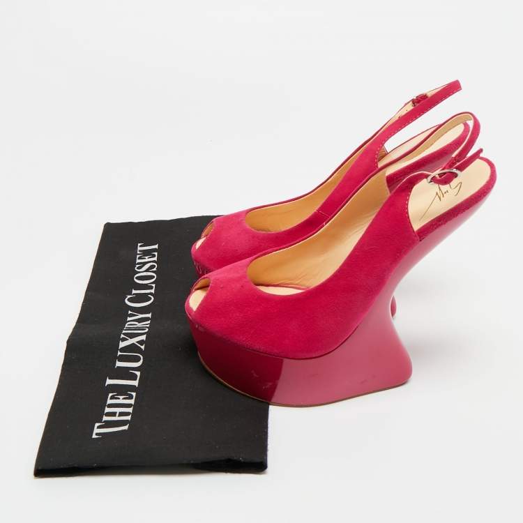 Pre Owned Giuseppe Zanotti Pink Suede Peep Toe Heel Less Platform Ankle Strap Pumps Size 39