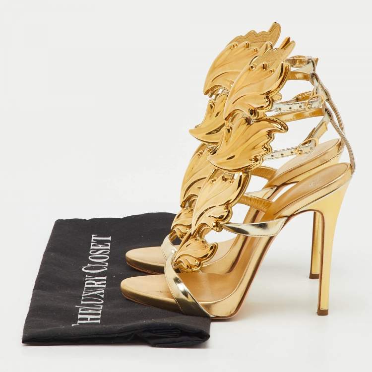 Pre Owned Giuseppe Zanotti Gold Metalic Leather Cruel Ankle Strap Sandals Size 35