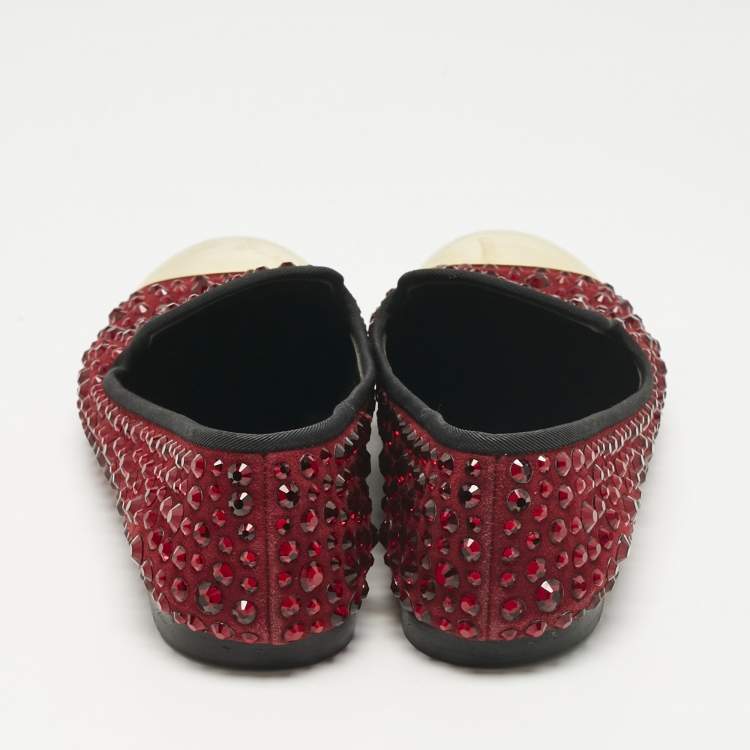 Pre Owned Giuseppe Zanotti Burgundy Suede Cap Toe Crystals Embellished Smoking Slippers Size 39.5