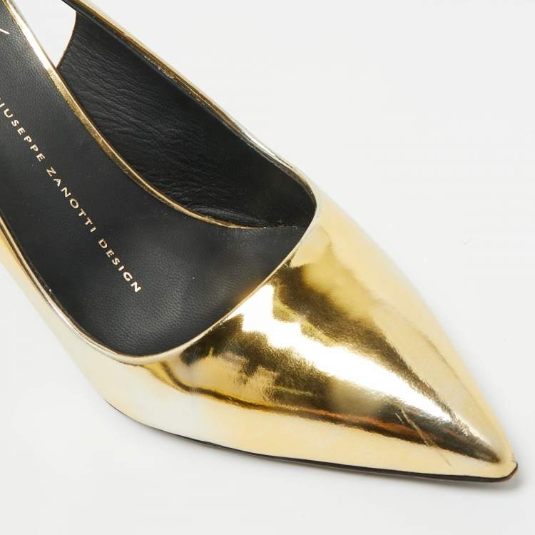 Pre Owned Giuseppe Zanotti Gold Patent Leather Slingback Pumps Size 37.5