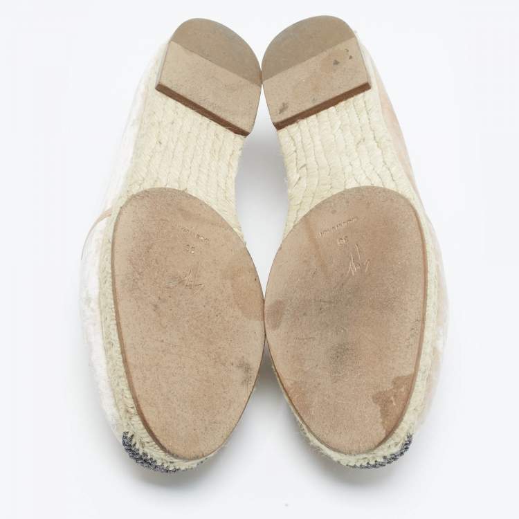 Pre Owned Giuseppe Zanotti Beige Leather and Velvet Espadrille Flats Size 39