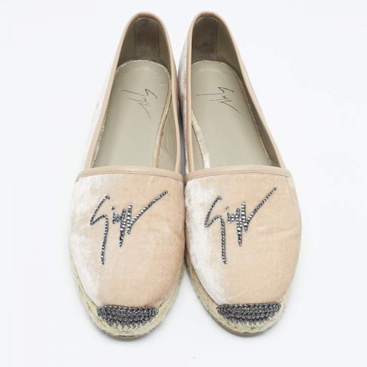 Pre Owned Giuseppe Zanotti Beige Leather and Velvet Espadrille Flats Size 39