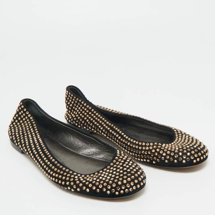 Pre Owned Giuseppe Zanotti Black Suede Crystal Embellished Ballet Flats Size 38