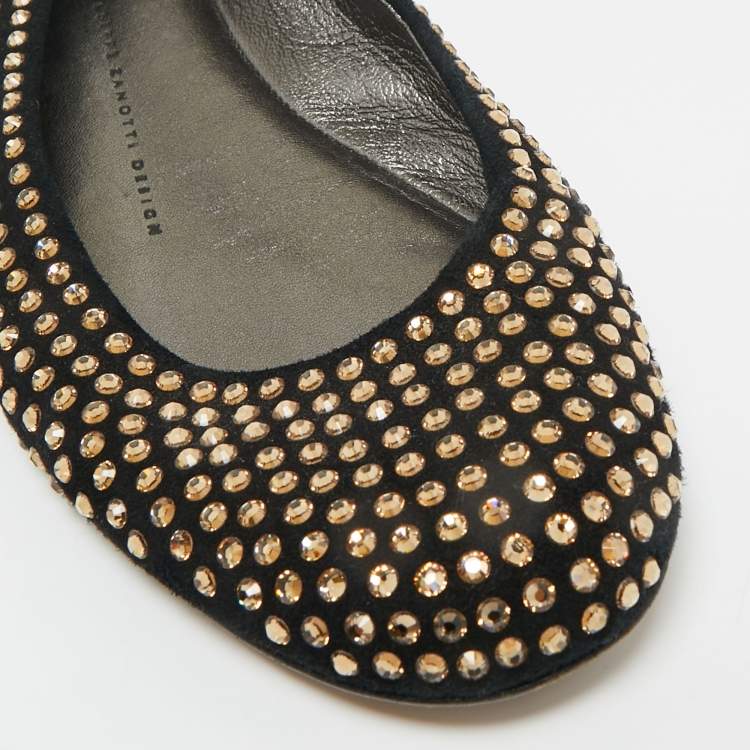 Pre Owned Giuseppe Zanotti Black Suede Crystal Embellished Ballet Flats Size 38