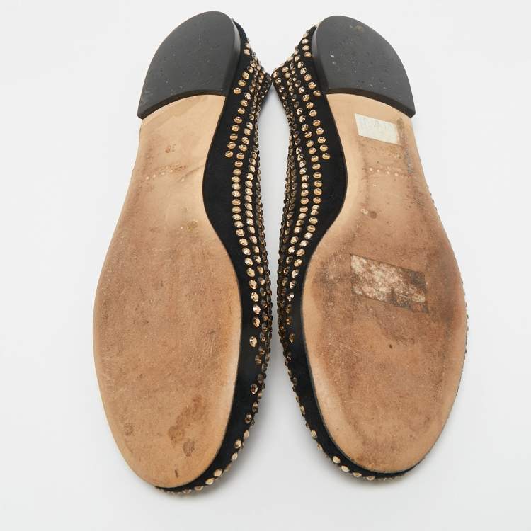 Pre Owned Giuseppe Zanotti Black Suede Crystal Embellished Ballet Flats Size 38