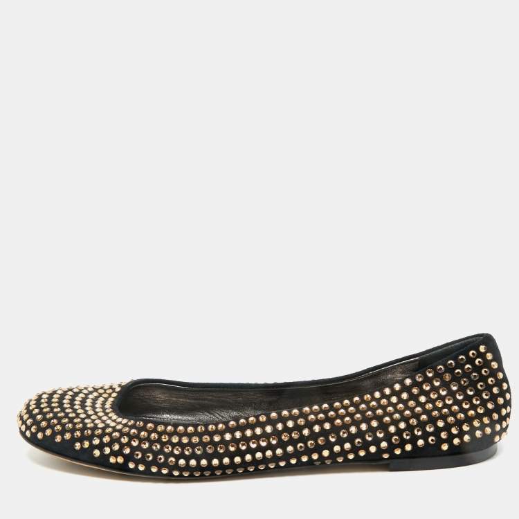 Pre Owned Giuseppe Zanotti Black Suede Crystal Embellished Ballet Flats Size 38