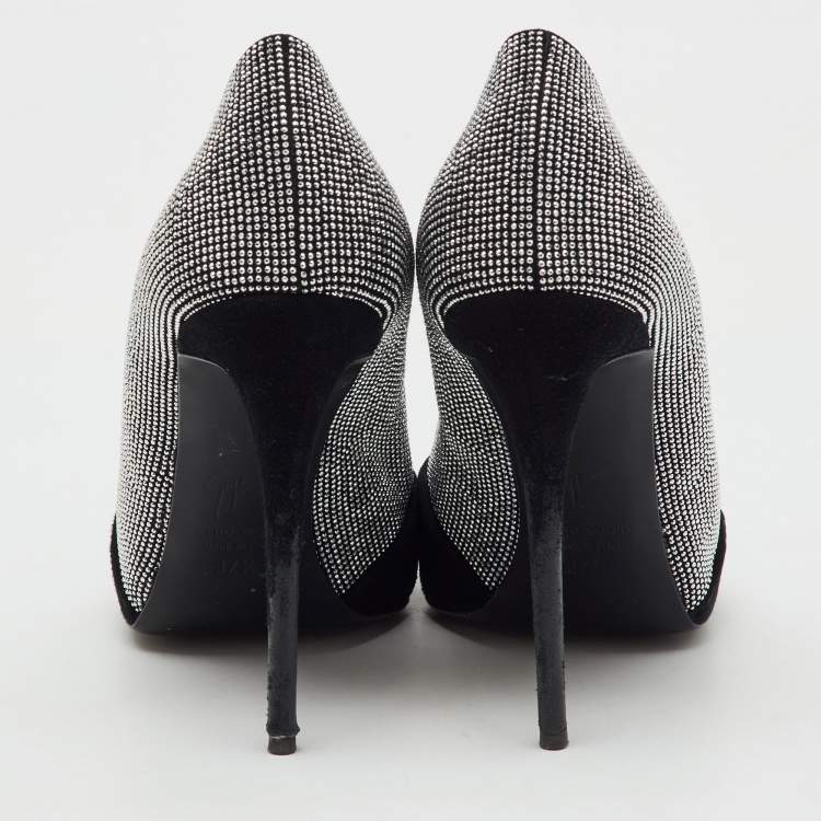 Pre Owned Giuseppe Zanotti Black Suede Stud Embellished Pointed Toe Pumps Size 37.5