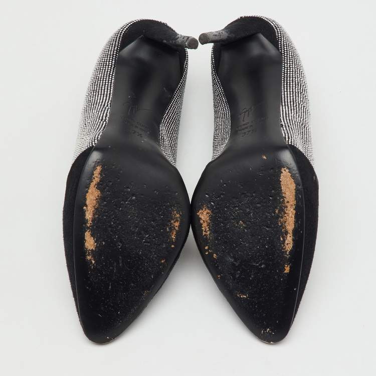 Pre Owned Giuseppe Zanotti Black Suede Stud Embellished Pointed Toe Pumps Size 37.5