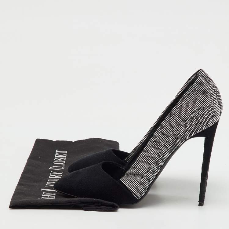 Pre Owned Giuseppe Zanotti Black Suede Stud Embellished Pointed Toe Pumps Size 37.5