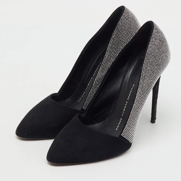 Pre Owned Giuseppe Zanotti Black Suede Stud Embellished Pointed Toe Pumps Size 37.5