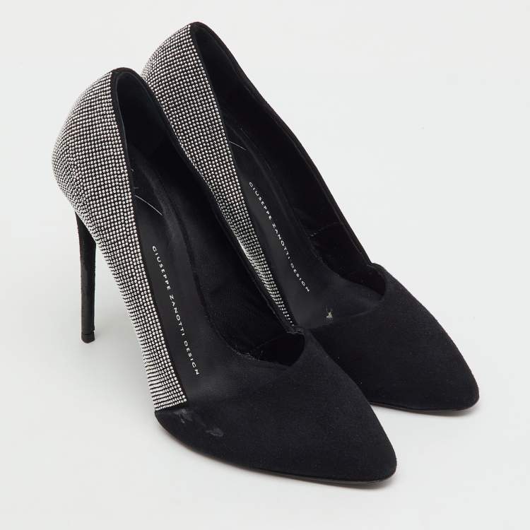 Pre Owned Giuseppe Zanotti Black Suede Stud Embellished Pointed Toe Pumps Size 37.5