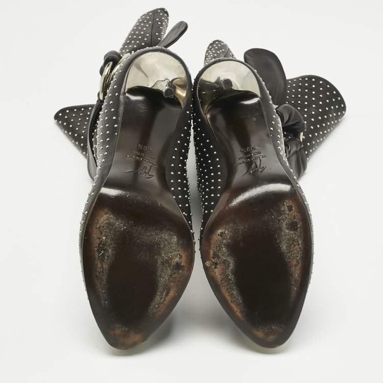 Pre Owned Giuseppe Zanotti Black Leather Studded Ankle Boots Size 39.5