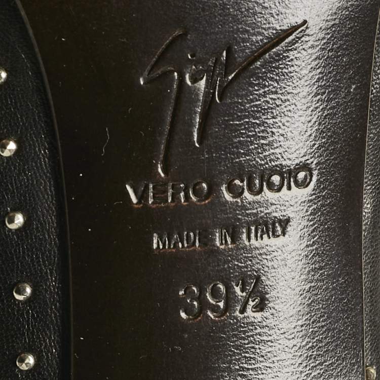 Pre Owned Giuseppe Zanotti Black Leather Studded Ankle Boots Size 39.5