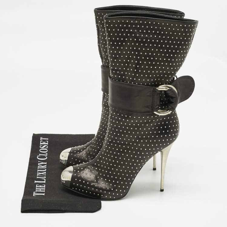 Pre Owned Giuseppe Zanotti Black Leather Studded Ankle Boots Size 39.5