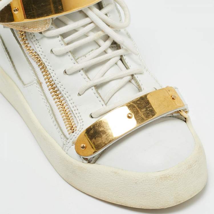 Pre Owned Giuseppe Zanotti White Leather Coby High Top Sneakers Size 37