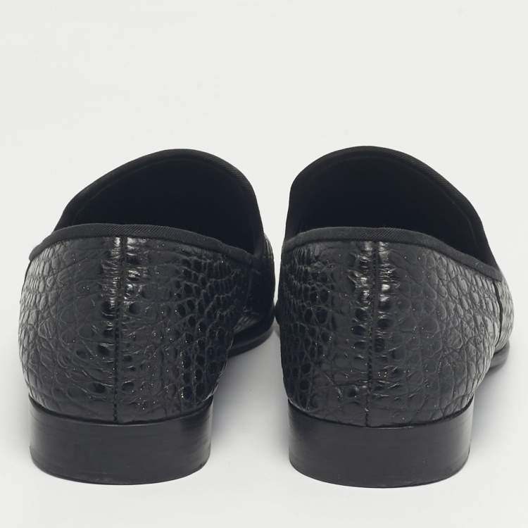 Pre Owned Giuseppe Zanotti Black Croc Embossed Leather Shark Tooth Smoking Slippers Size 42