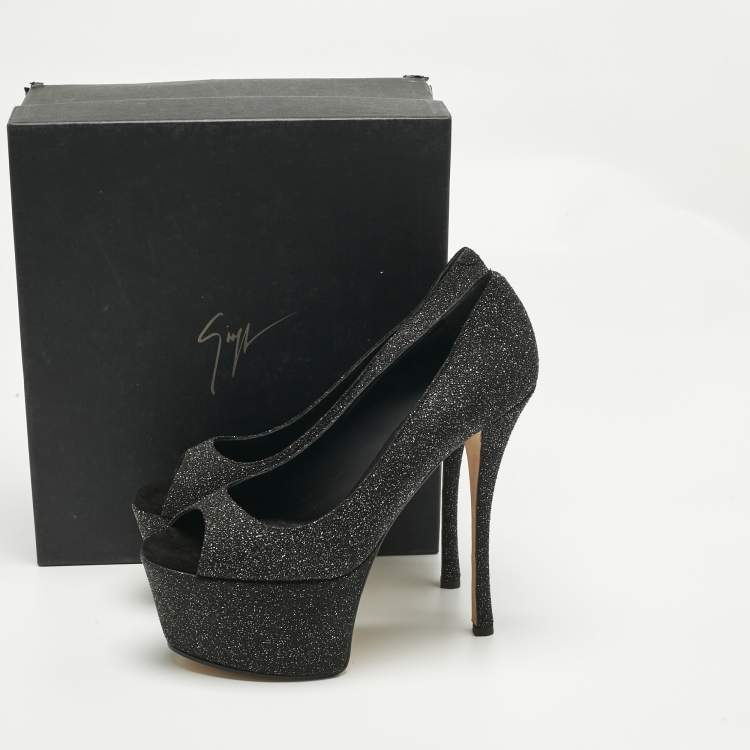Pre Owned Giuseppe Zanotti Black Quartz and Suede Sharon Platform Pumps Size 39.5