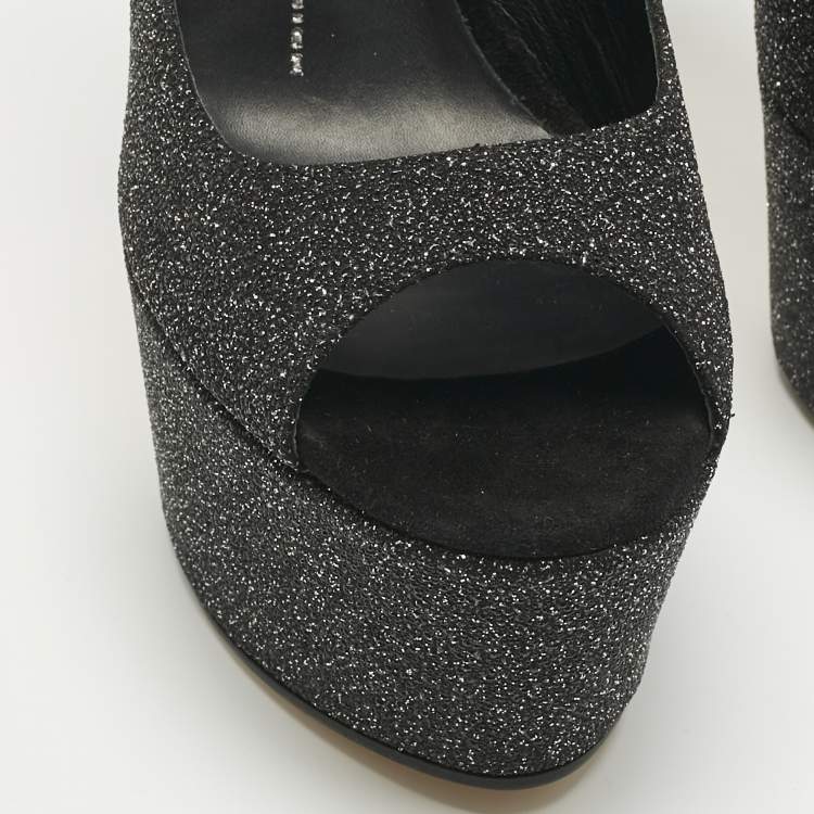 Pre Owned Giuseppe Zanotti Black Quartz and Suede Sharon Platform Pumps Size 39.5