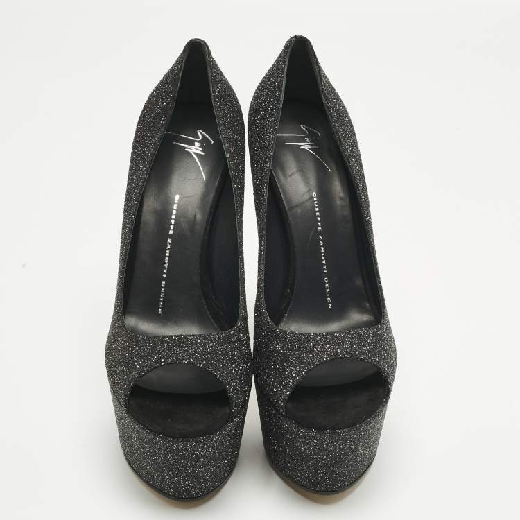 Pre Owned Giuseppe Zanotti Black Quartz and Suede Sharon Platform Pumps Size 39.5