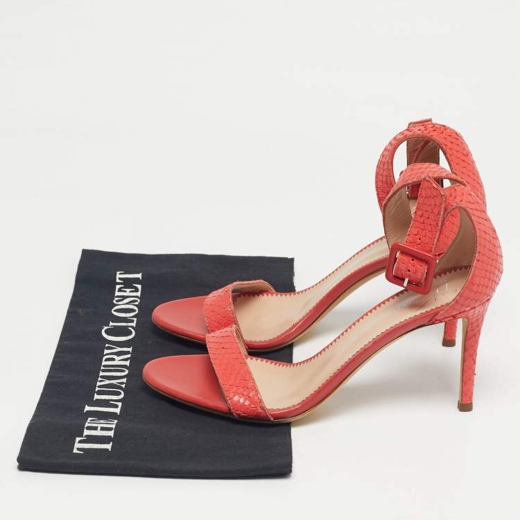 Pre Owned Giuseppe Zanotti Pink Snakeskin Embossed Leather Ankle Strap Sandals Size 36