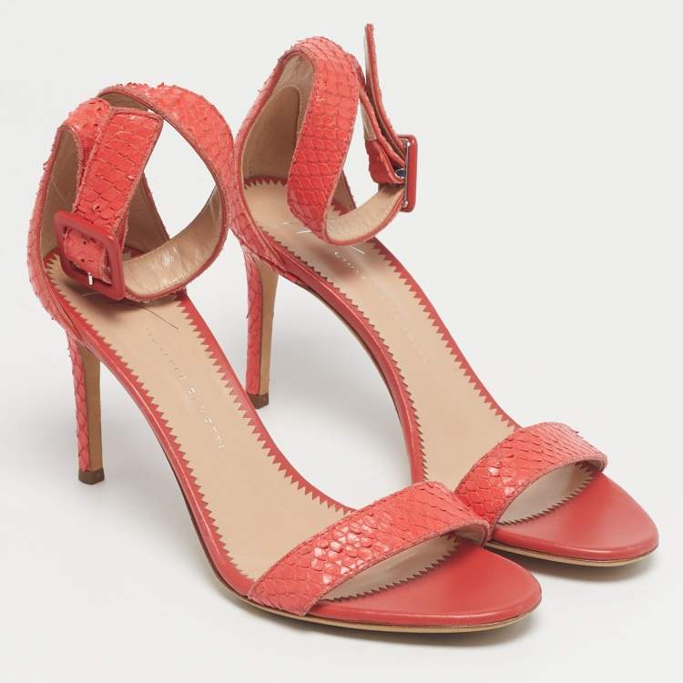 Pre Owned Giuseppe Zanotti Pink Snakeskin Embossed Leather Ankle Strap Sandals Size 36