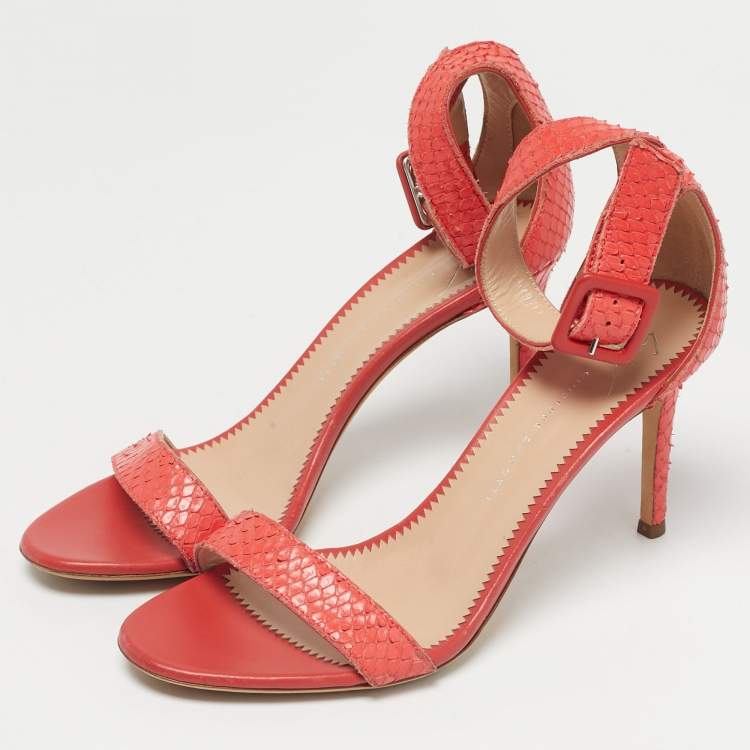 Pre Owned Giuseppe Zanotti Pink Snakeskin Embossed Leather Ankle Strap Sandals Size 36