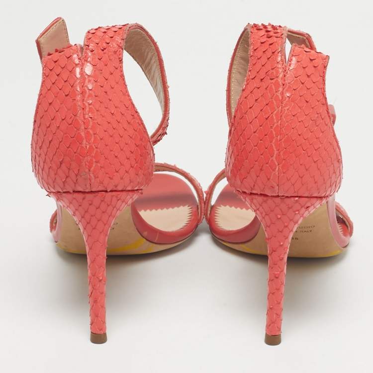 Pre Owned Giuseppe Zanotti Pink Snakeskin Embossed Leather Ankle Strap Sandals Size 36