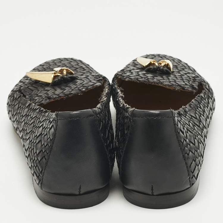 Pre Owned Giuseppe Zanotti Black Woven Leather Shark Tooth Embellish Smoking Slippers Size 37