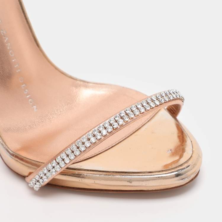 Pre Owned Giuseppe Zanotti Metallic Rose Gold Foil Leather Harmony  Ankle Cuff Sandals Size 36