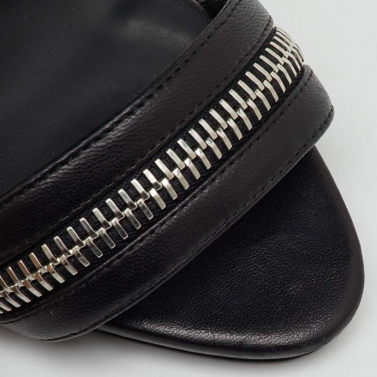 Pre Owned Giuseppe Zanotti Black Leather Zipper Ankle Strap Sandals Size 38