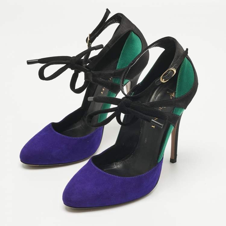 Pre Owned Giuseppe Zanotti Multicolor Suede and Velvet Ankle Strap Pumps Size 38