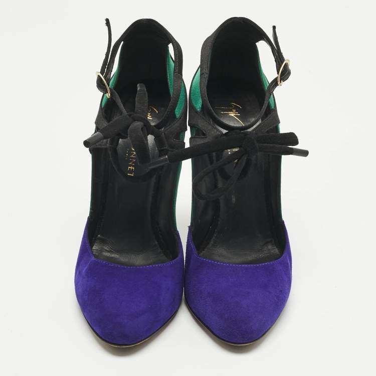 Pre Owned Giuseppe Zanotti Multicolor Suede and Velvet Ankle Strap Pumps Size 38