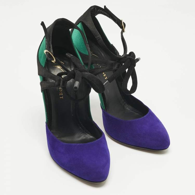 Pre Owned Giuseppe Zanotti Multicolor Suede and Velvet Ankle Strap Pumps Size 38