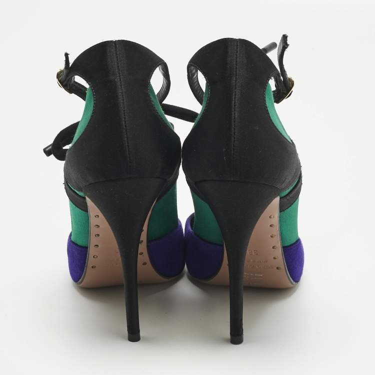 Pre Owned Giuseppe Zanotti Multicolor Suede and Velvet Ankle Strap Pumps Size 38