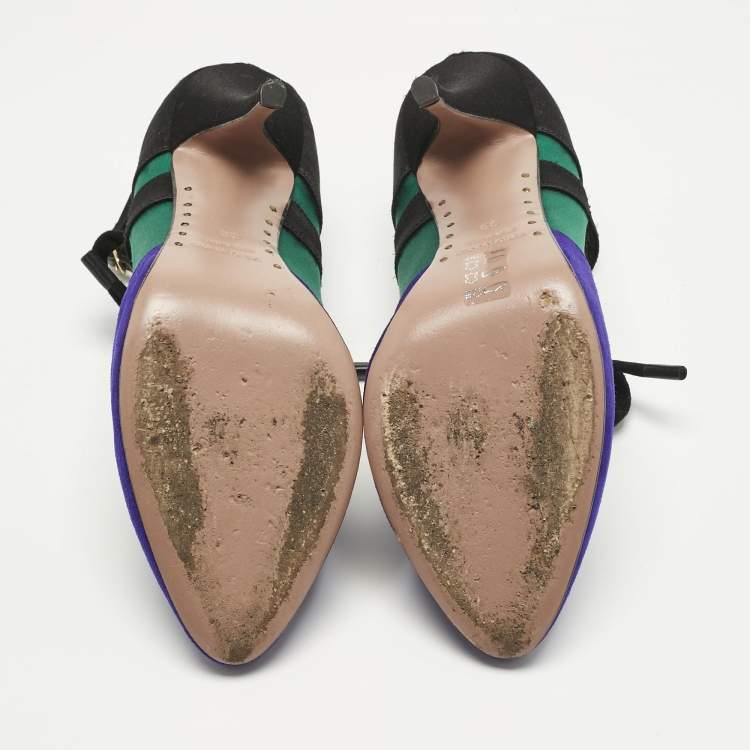 Pre Owned Giuseppe Zanotti Multicolor Suede and Velvet Ankle Strap Pumps Size 38