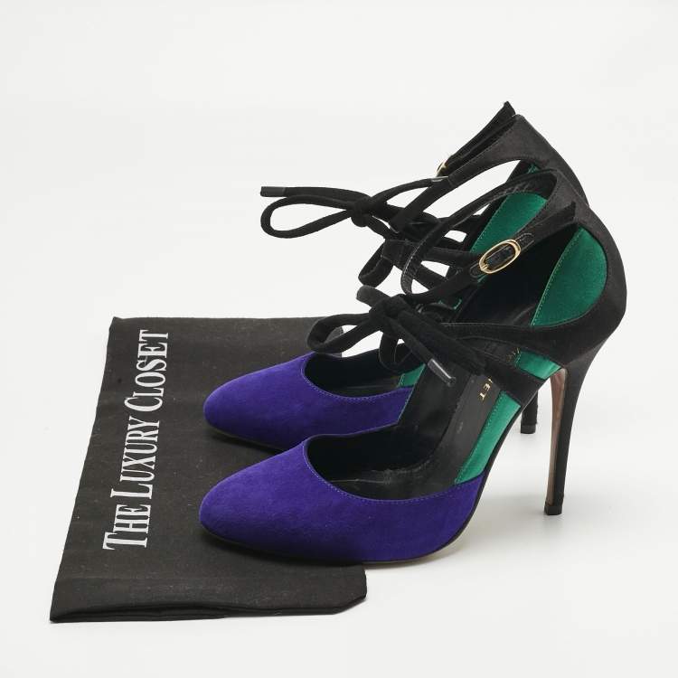 Pre Owned Giuseppe Zanotti Multicolor Suede and Velvet Ankle Strap Pumps Size 38