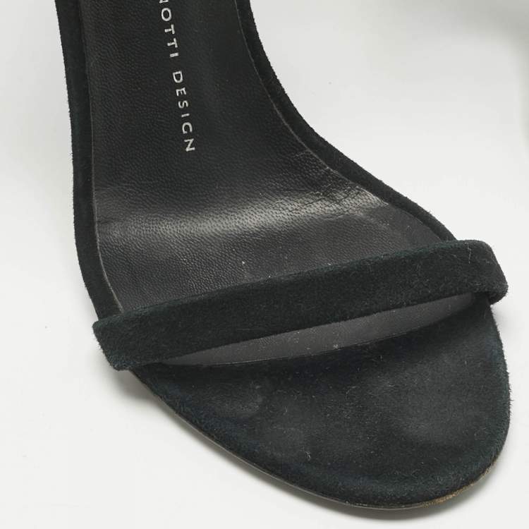 Pre Owned Giuseppe Zanotti Black Suede Crystal Embellished  Ankle Strap Sandals Size 39