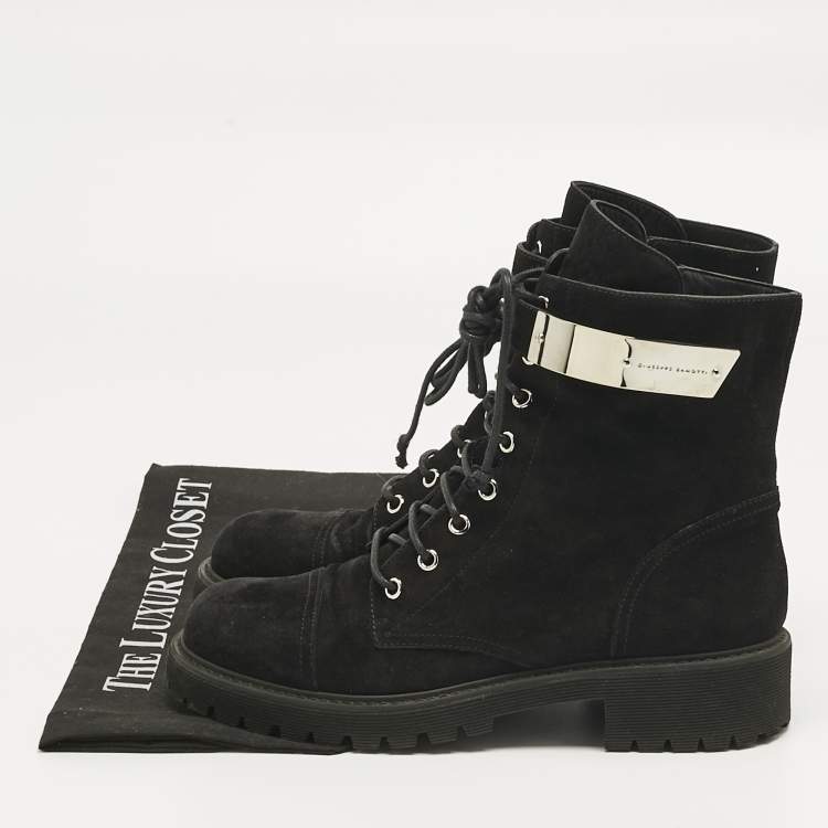 Pre Owned Giuseppe Zanotti Black Suede Kommando Combat Boots Size 40