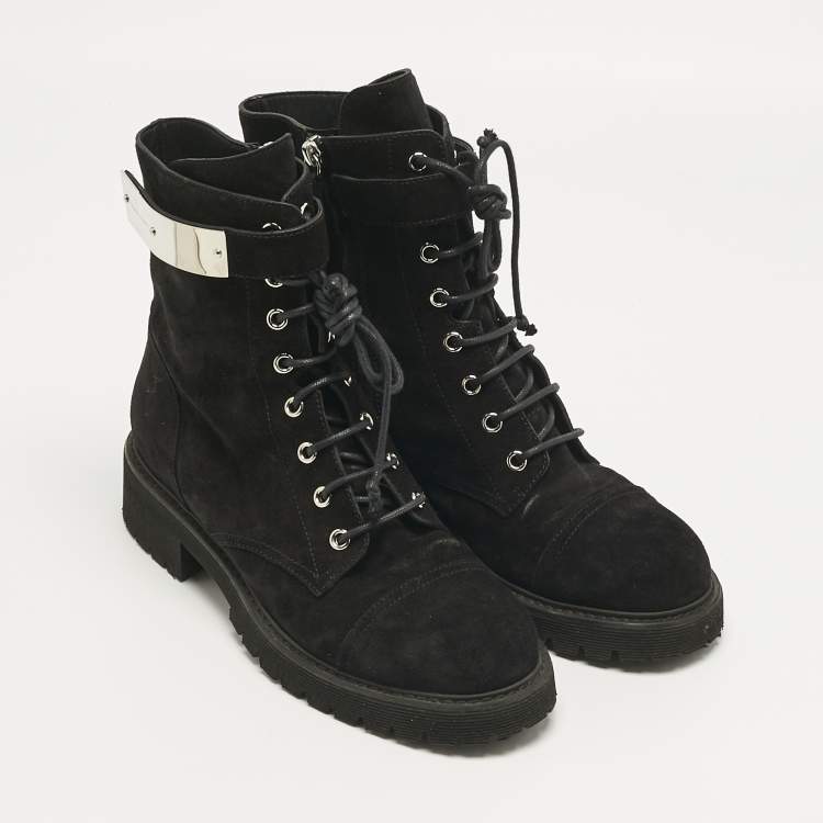 Pre Owned Giuseppe Zanotti Black Suede Kommando Combat Boots Size 40