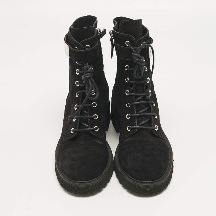 Pre Owned Giuseppe Zanotti Black Suede Kommando Combat Boots Size 40