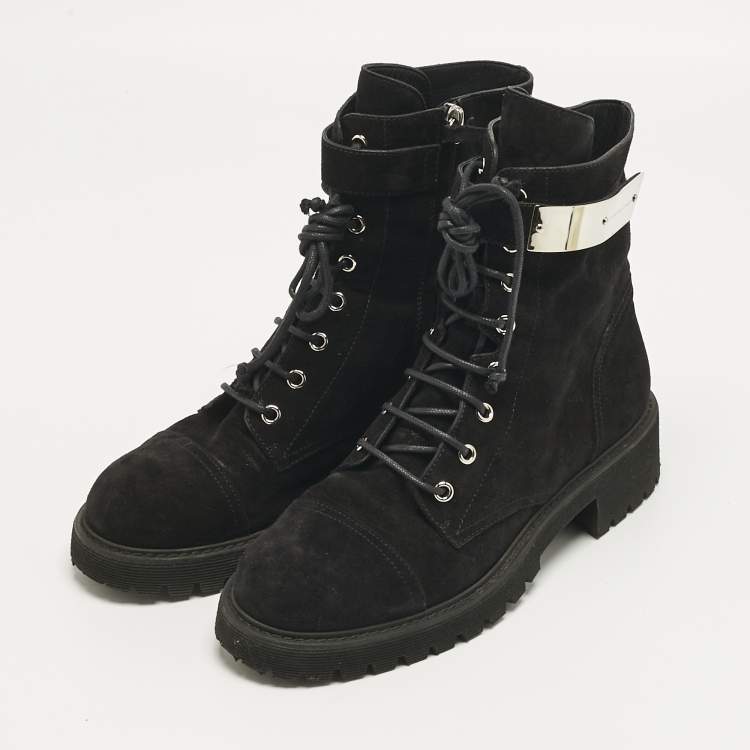 Pre Owned Giuseppe Zanotti Black Suede Kommando Combat Boots Size 40