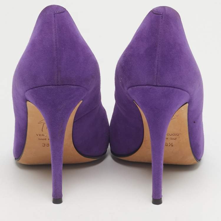 Pre Owned Giuseppe Zanotti Purple Suede Pointed Toe Pumps Size 38.5